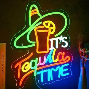 IT’S TEQUILA TIME LED NEON Sign Margarita Sombrero Bar Party Decor Size: 16"x12"